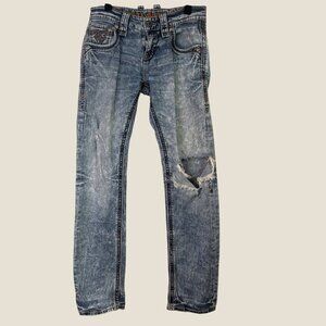Rock Revival Straight Slim Fit Low Rise Men's Jeans Diego Wash Size 28 Inseam 32